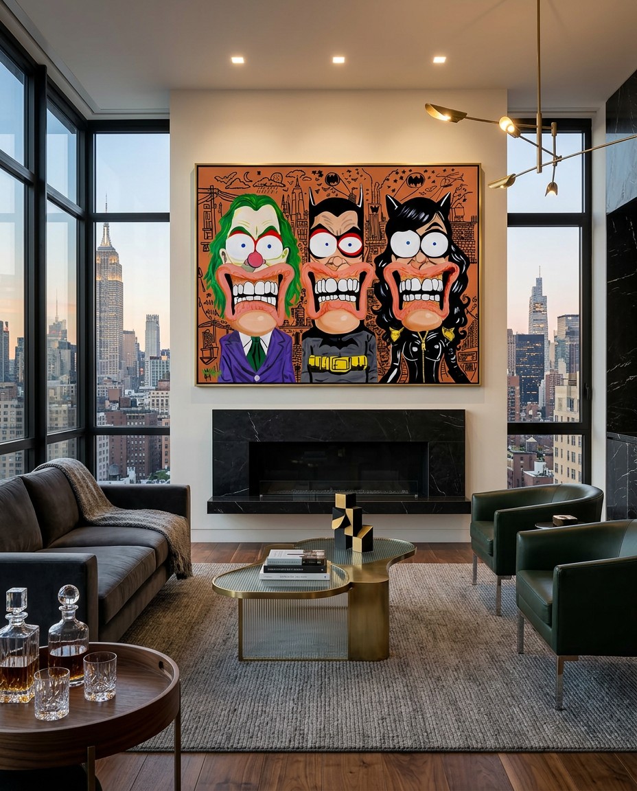 Gotham's Finest canvas print displayed above a fireplace