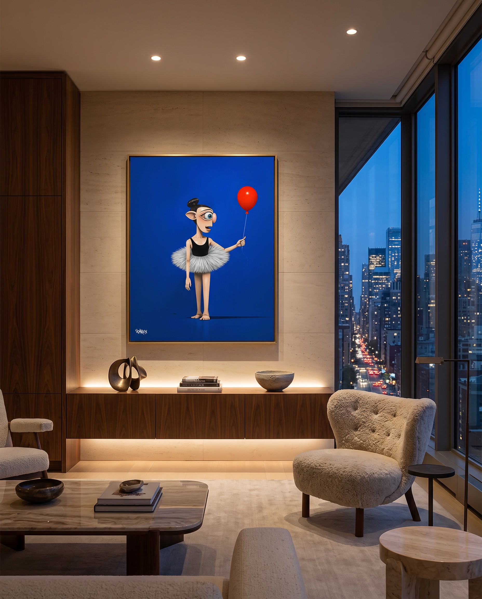 Luna canvas print by Henrix in a softly lit night city reading lounge