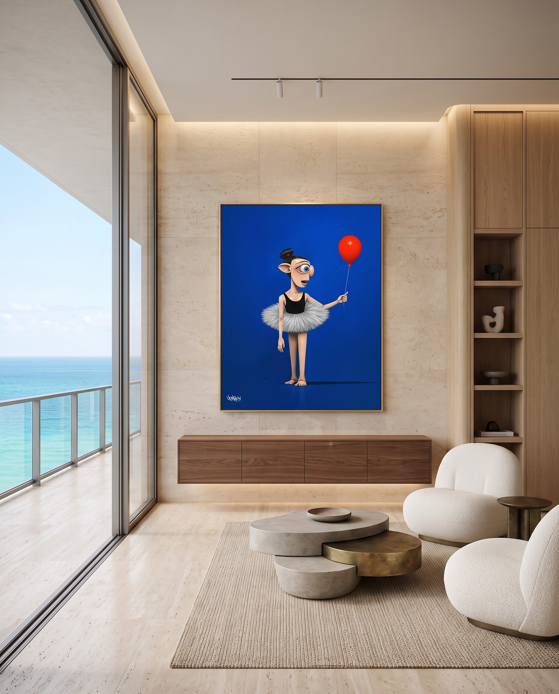 Luna canvas print in a warm minimalist residence with neutral furnishings