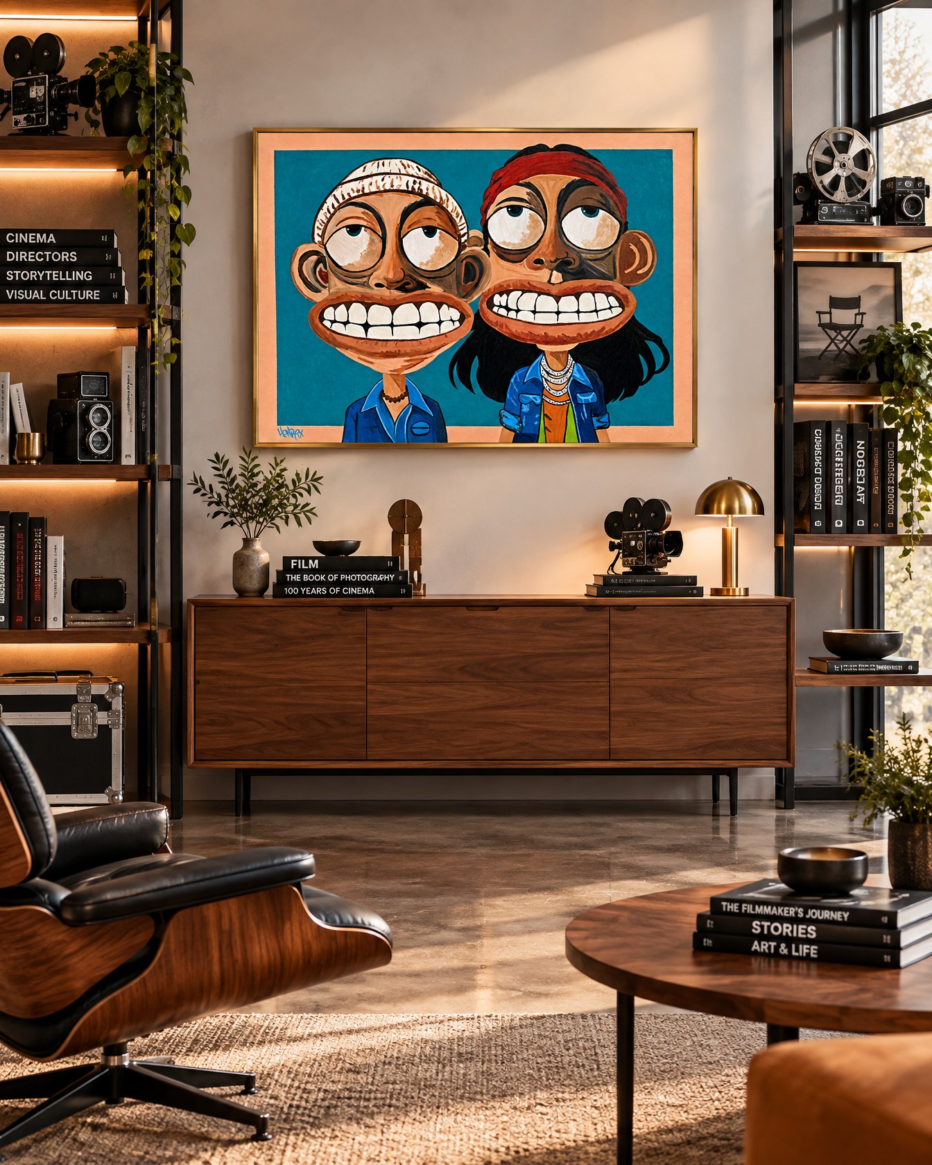 Cheek and Bong canvas print displayed front-facing in a cinematic film design studio