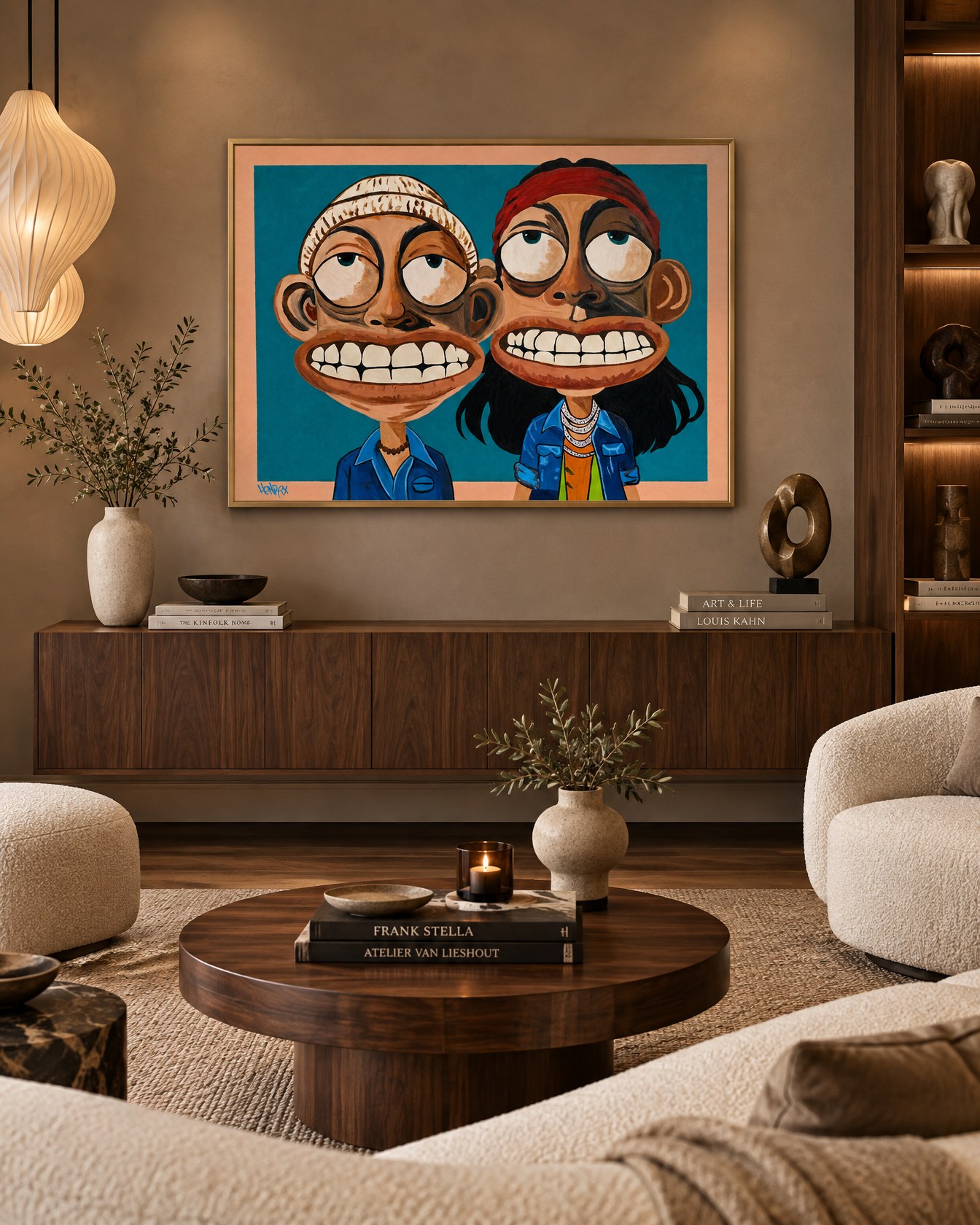 Cheek and Bong canvas print displayed front-facing in a warm collector living room