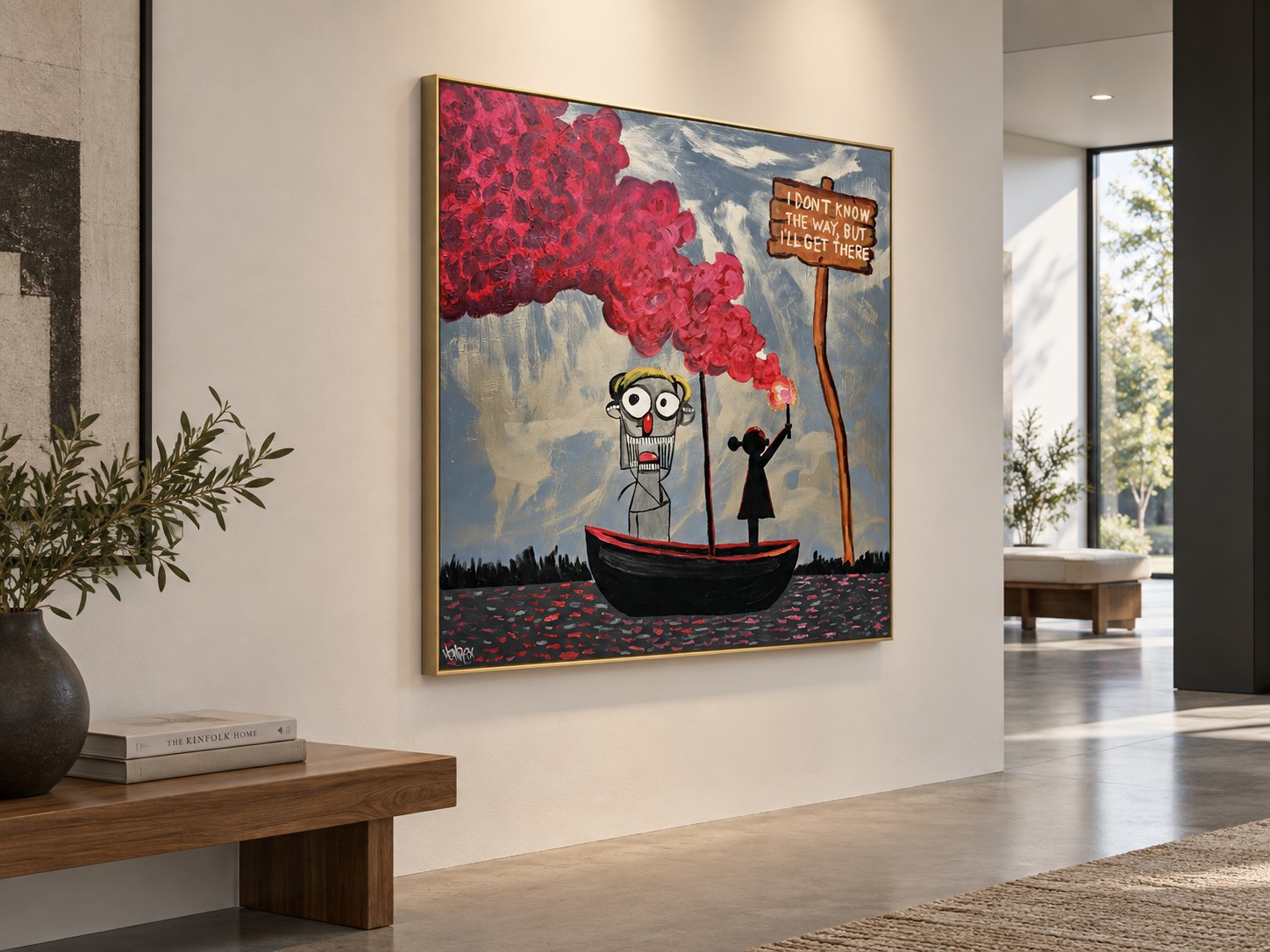 I'll Get There original painting in a gallery lifestyle visualization, viewed from the left