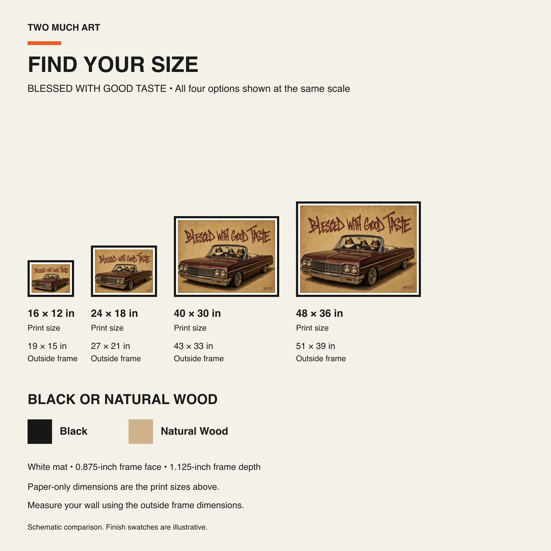 Blessed With Good Taste print: paper and framed size comparison guide