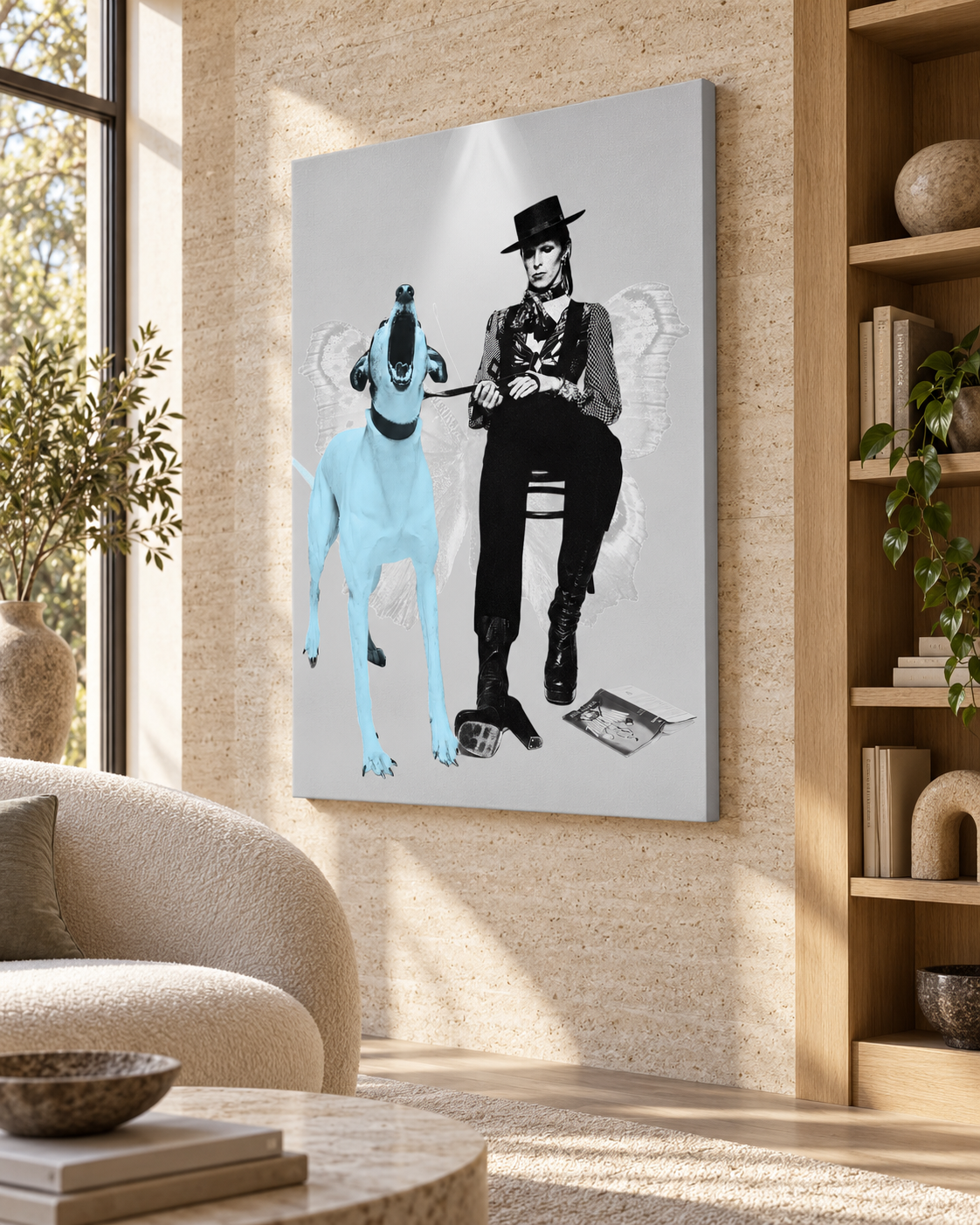David Bowie canvas print by Henrix, viewed at an angle in a lifestyle room
