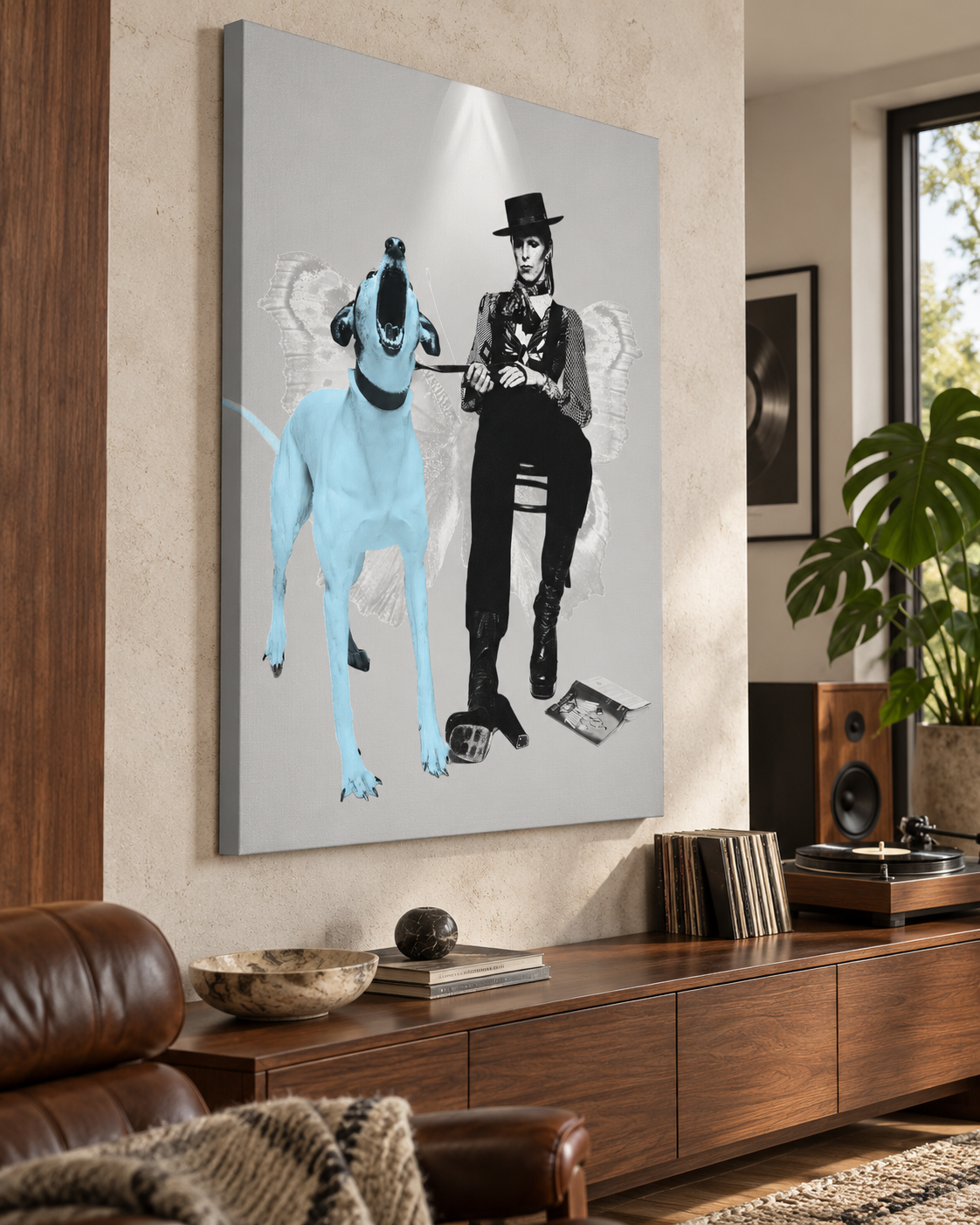 David Bowie canvas print by Henrix, viewed at an angle in a lifestyle room