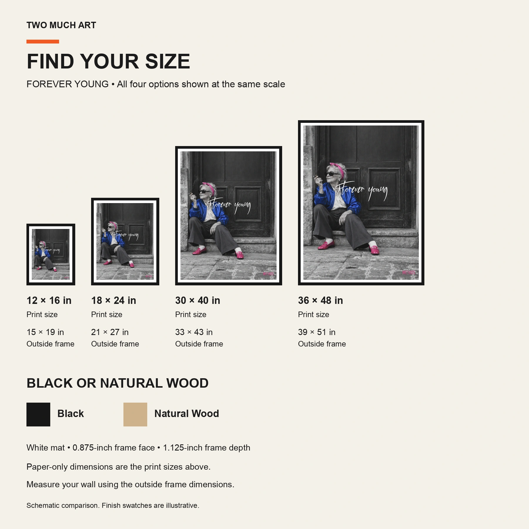 Forever Young print: paper and framed size comparison guide