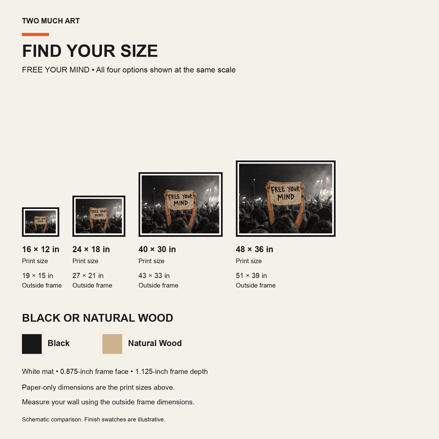 Free Your Mind print: paper and framed size comparison guide