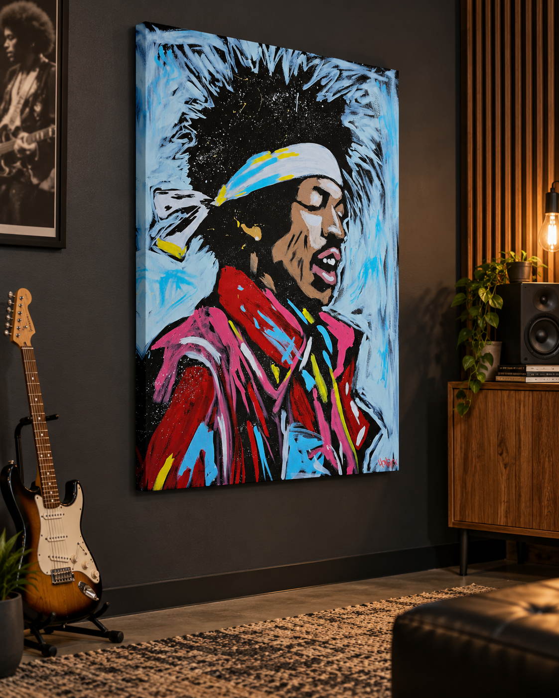 Hendrix x Henrix canvas print by Henrix, viewed at an angle in a lifestyle room