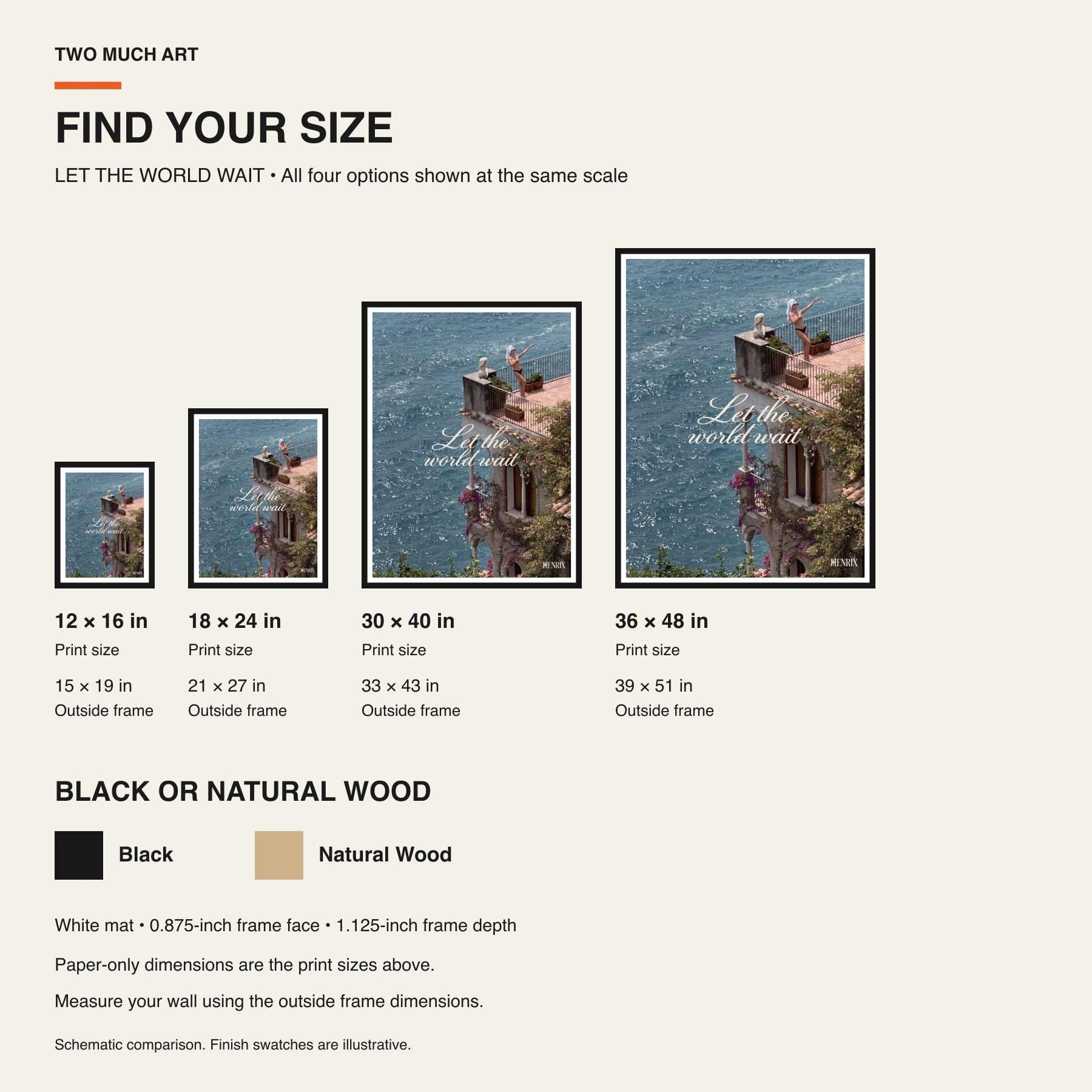 Let the World Wait print: paper and framed size comparison guide