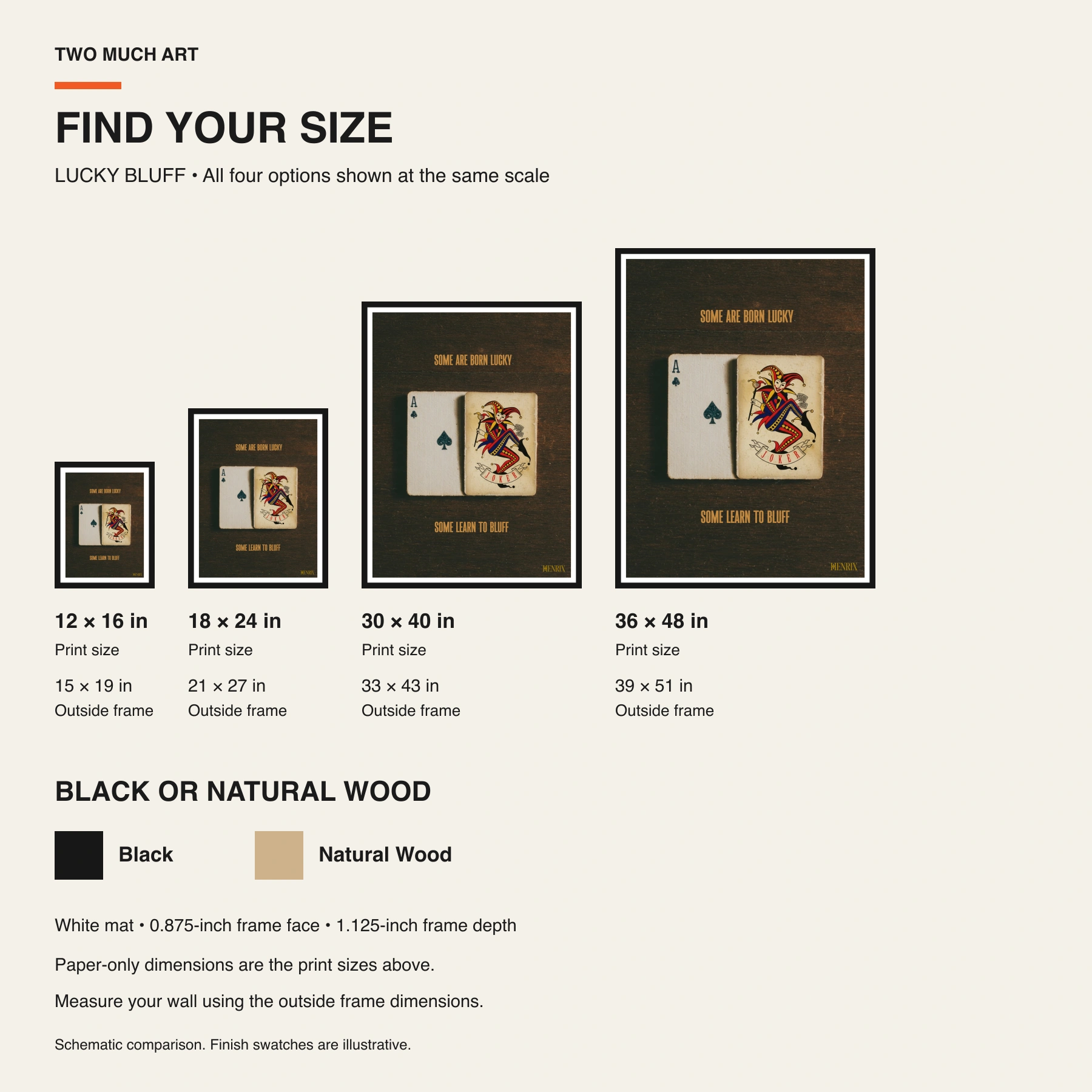 Lucky Bluff print: paper and framed size comparison guide