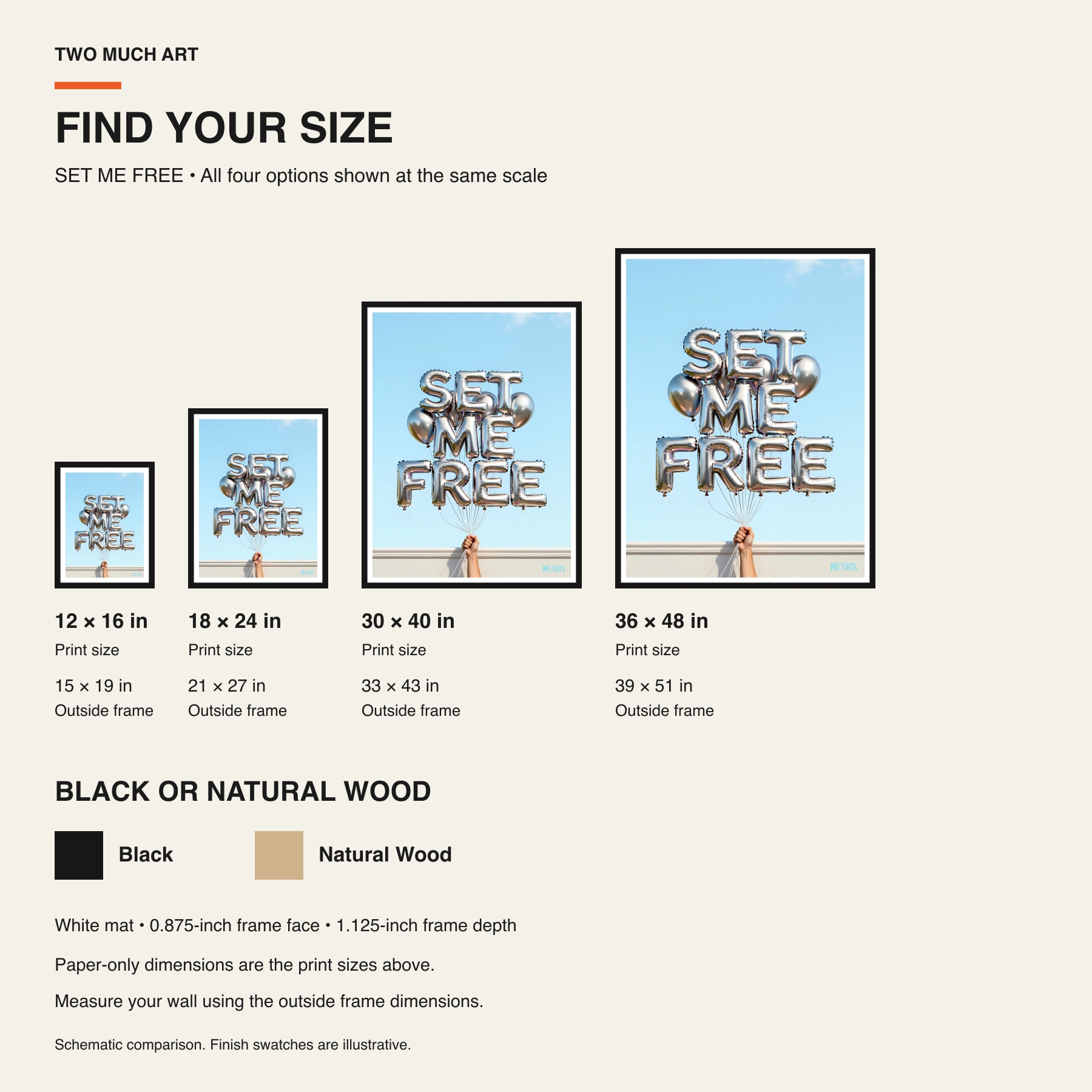 Set Me Free print: paper and framed size comparison guide