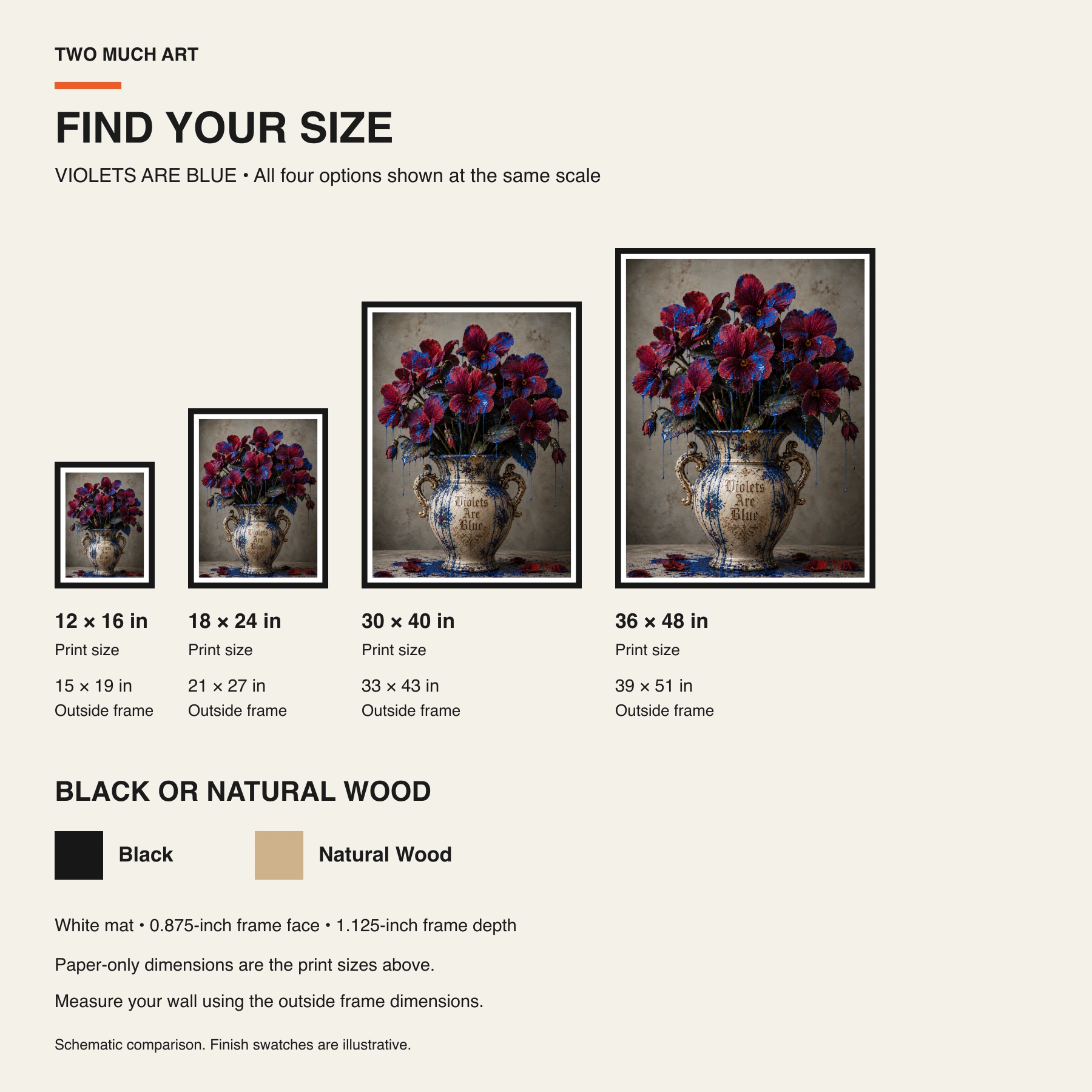 Violets Are Blue print: paper and framed size comparison guide