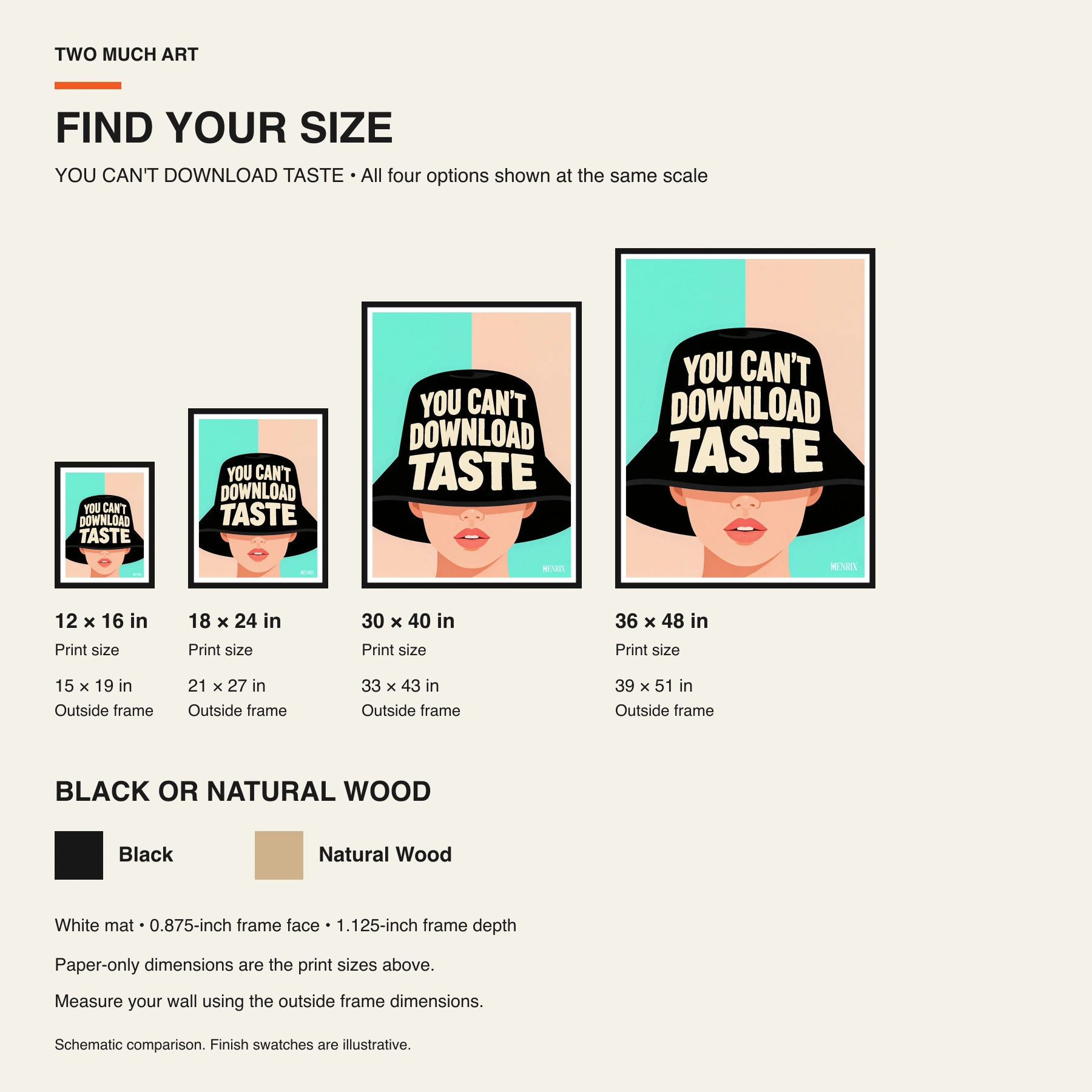 You Can't Download Taste print: paper and framed size comparison guide