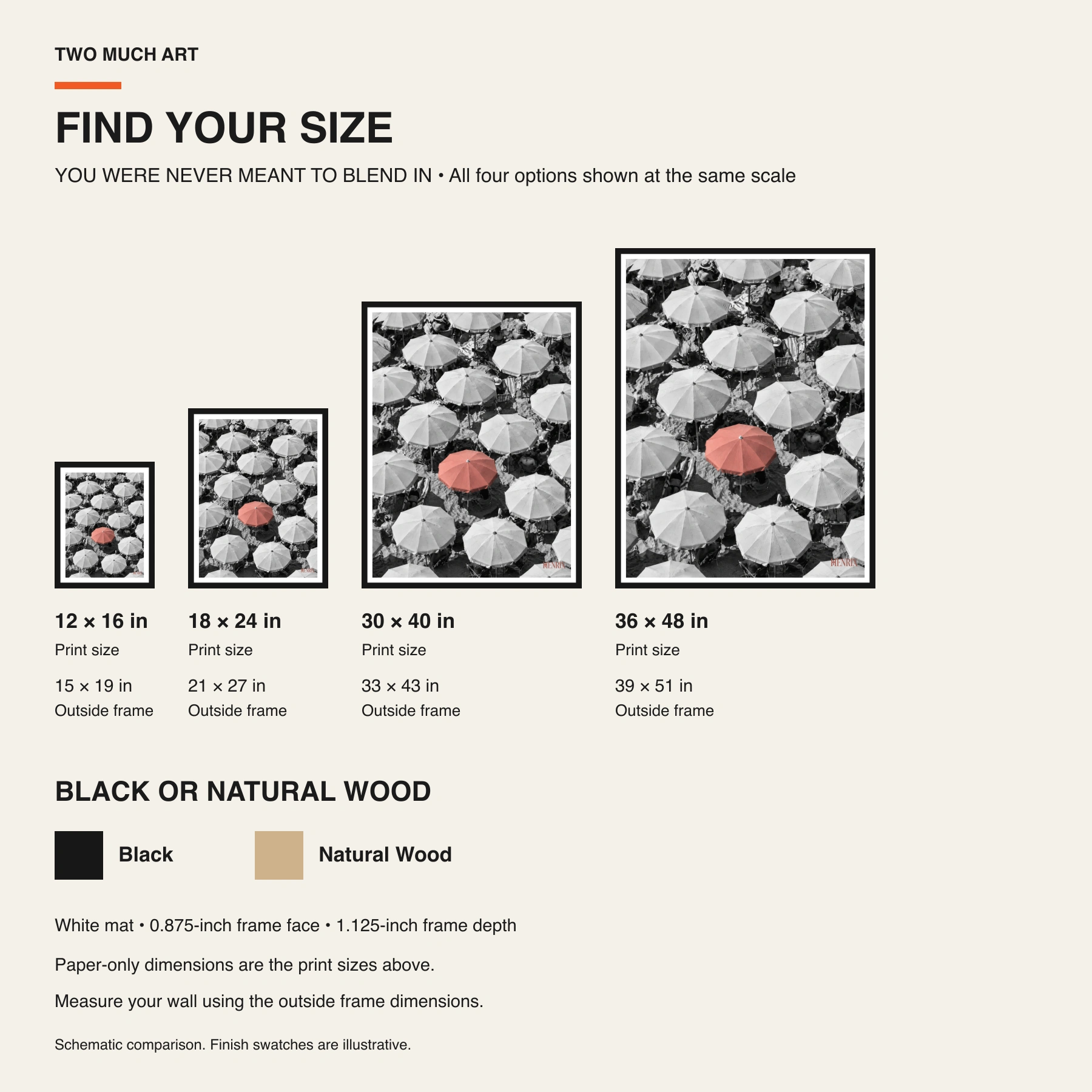 You Were Never Meant to Blend In print: paper and framed size comparison guide